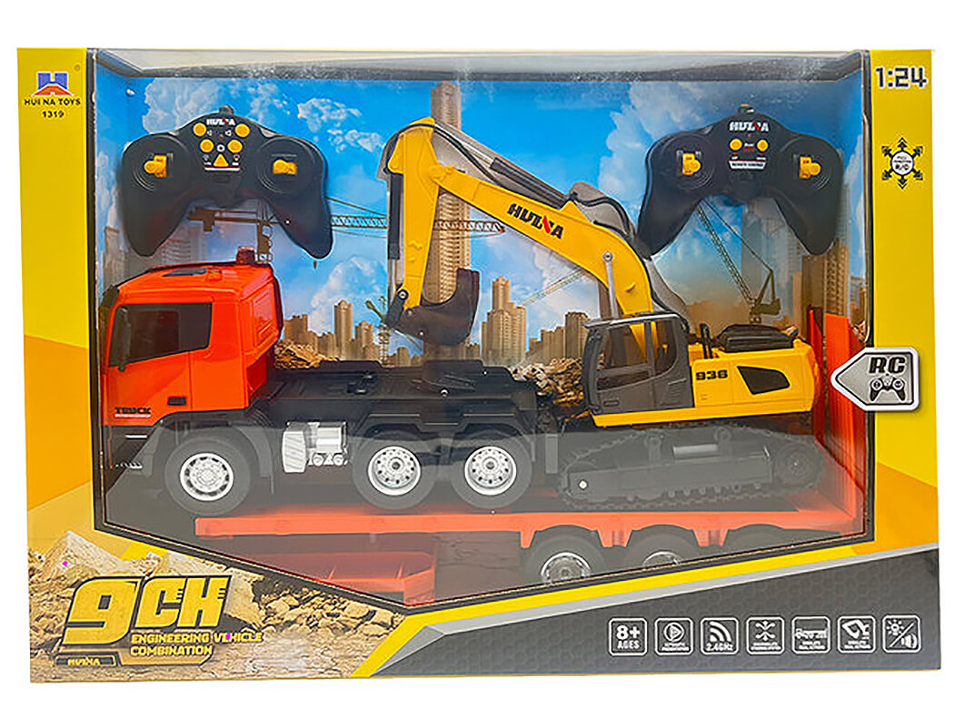 Huina 9Ch Rc Platform Trailer & 6Ch Excavator 2.4G Set 1:24