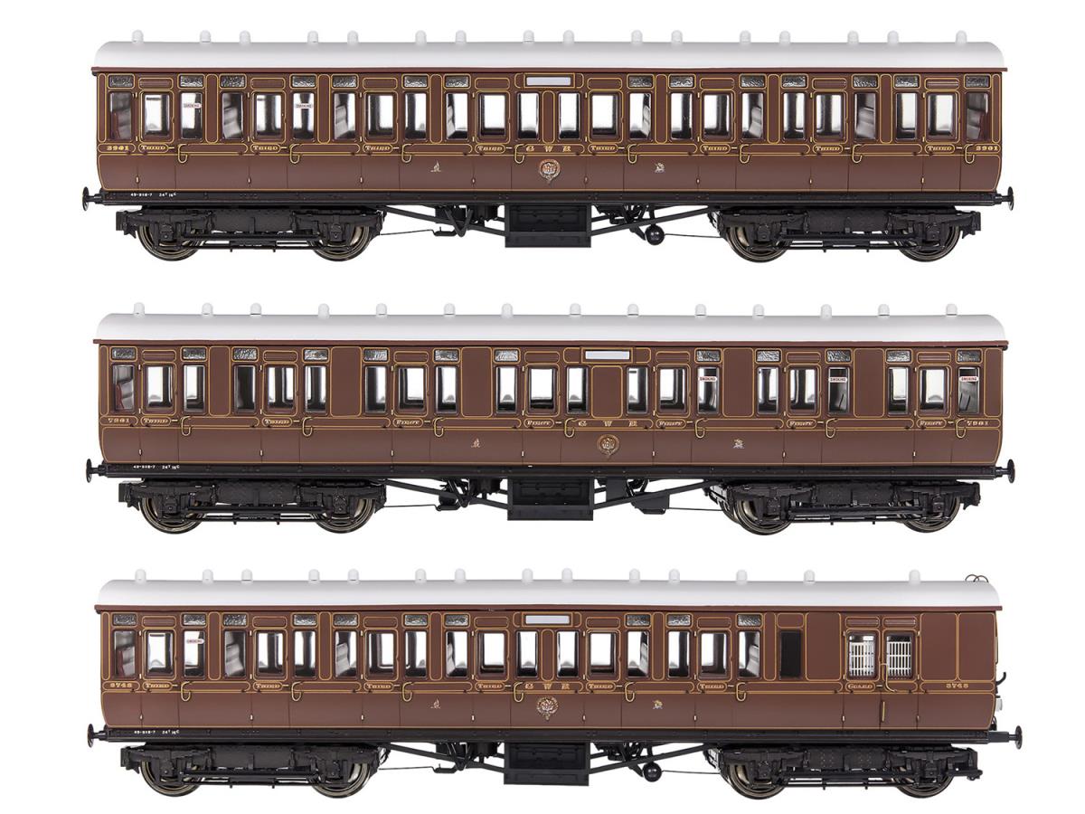 GWR Toplight Coach Set (3) GWR Lined Crimson Pack B