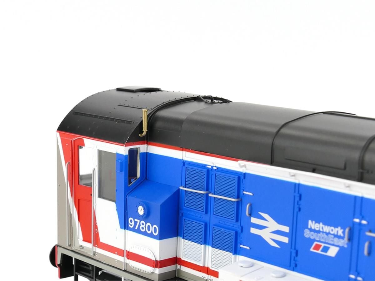 Class 97 Ivor Network SouthEast model train showing detailed design and colors of the locomotive.