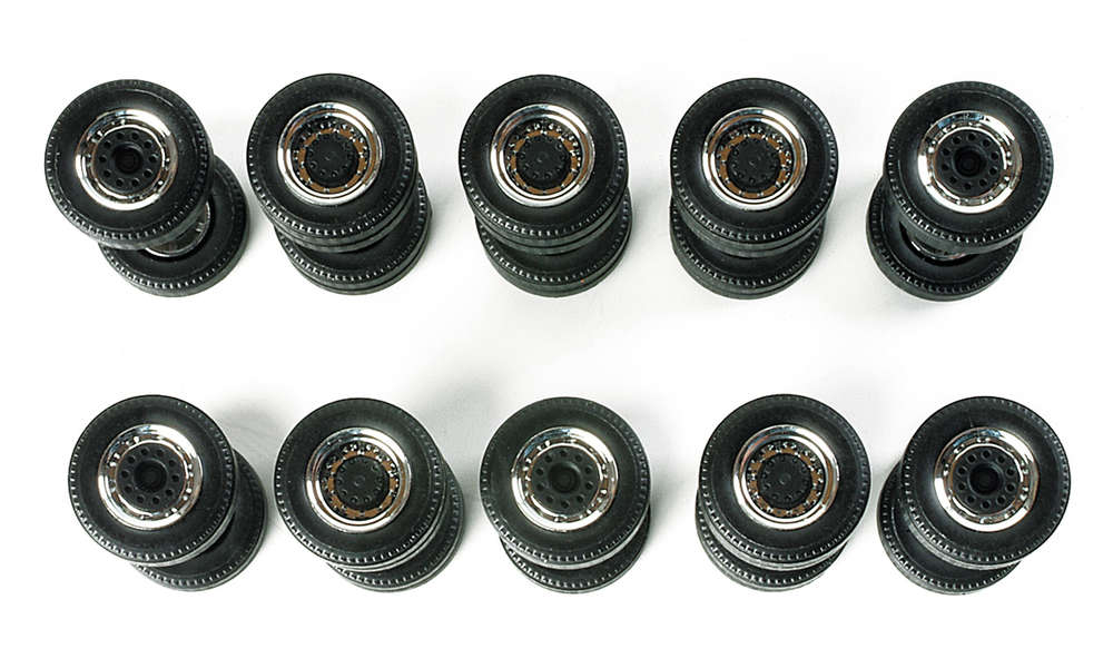 Herpa Wheelsets Steering Twin Tyres for Tractor Units Chrome/Blk HA052580