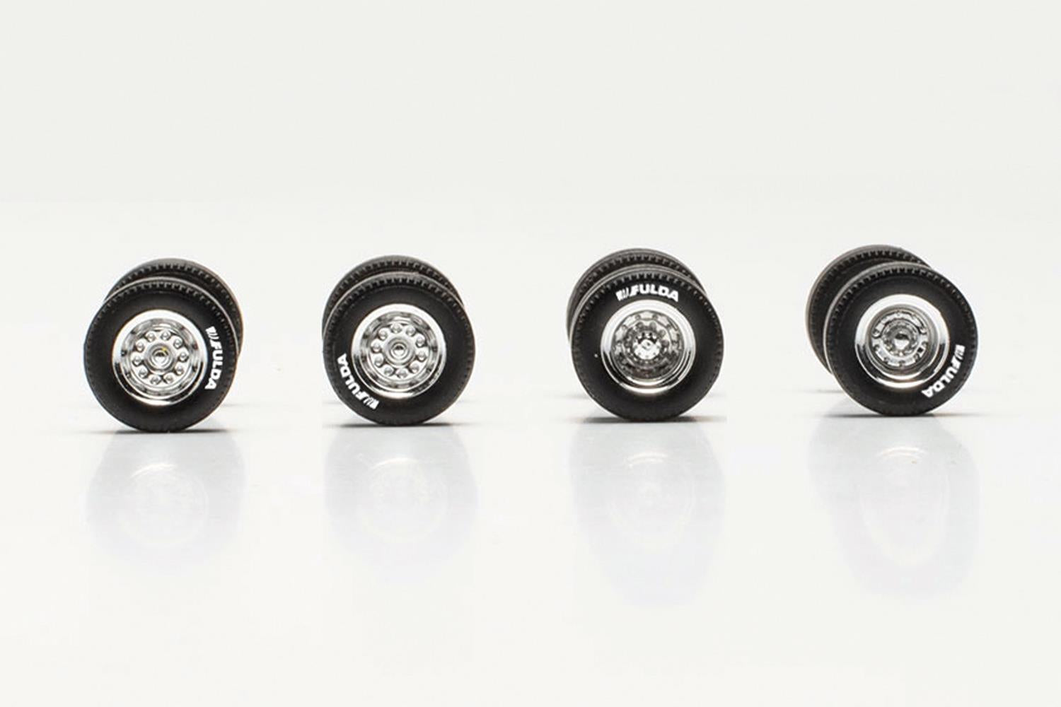Herpa Chrome Wheel/Axle Set with Fulda Tyres (7) HA054324