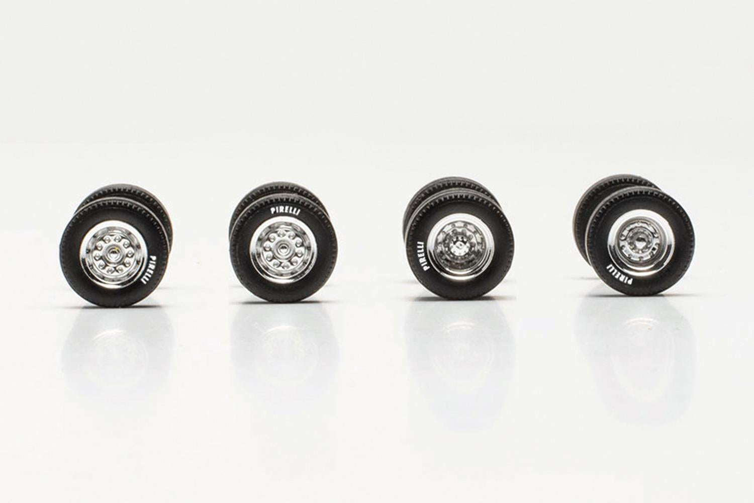 Herpa Chrome Wheel/Axle Set with Pirelli Tyres (7) HA054348