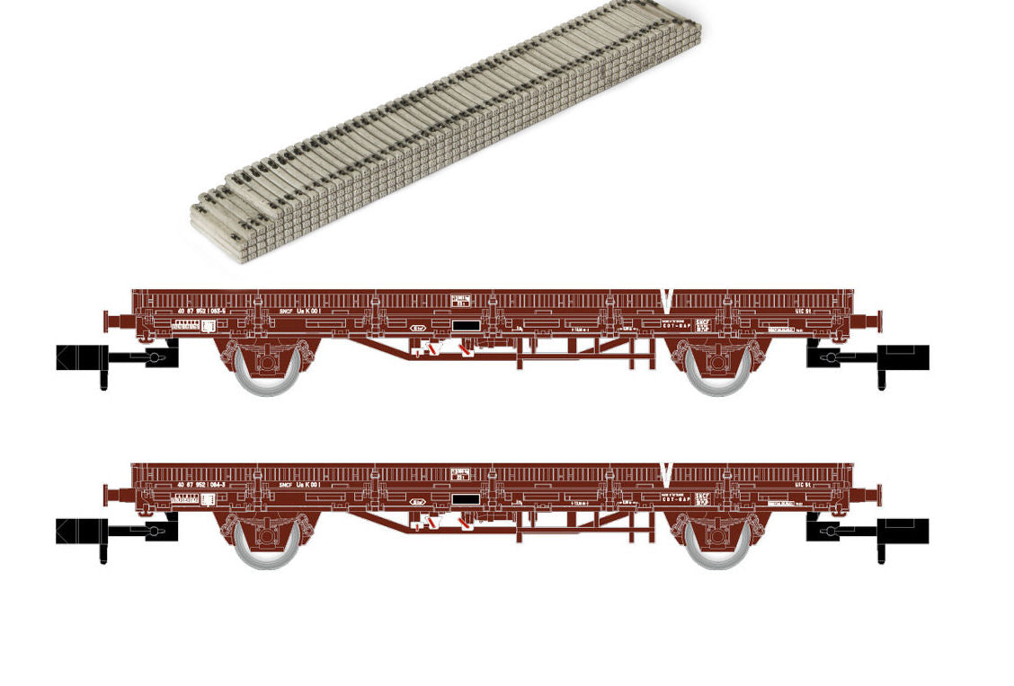 Arnold SNCF V Flat Wagon Set w/Concrete Sleeper Load (2) V HIN6543