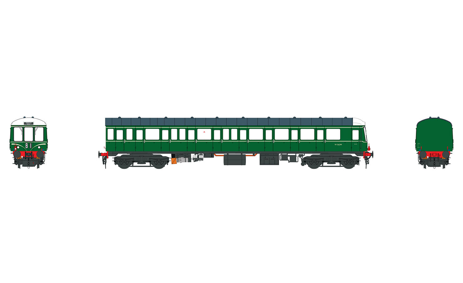 Heljan DMU Trailer Car (150) W56299 BR Green w/Speed Whiskers HN1250