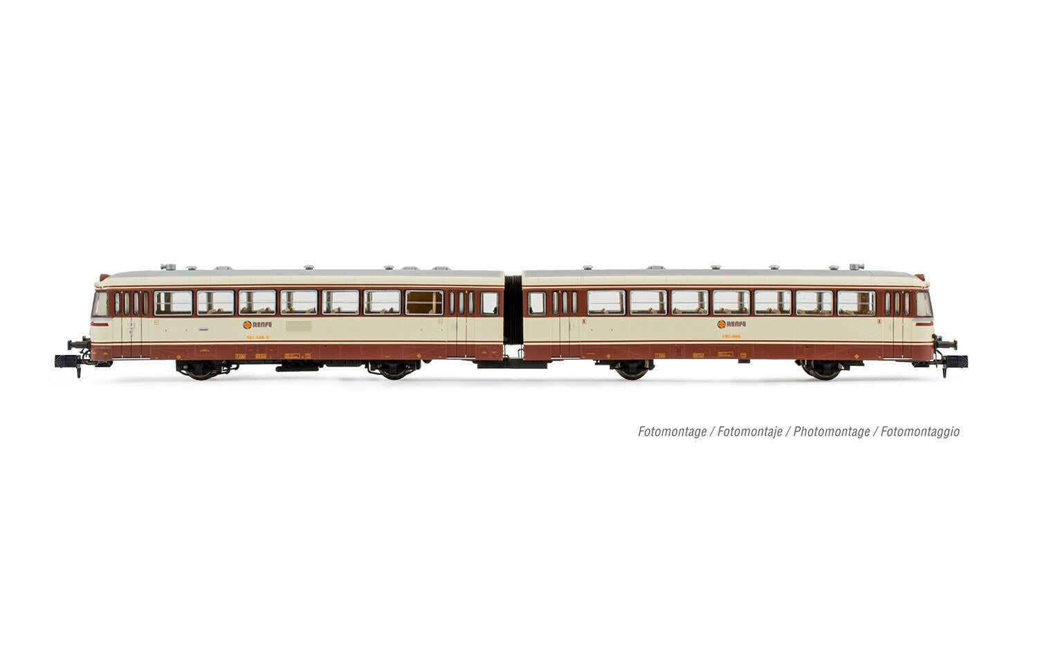 RENFE 2-unit diesel railcar 595 500 cream-brown Estrella livery ep IV with DCC sound decoder
