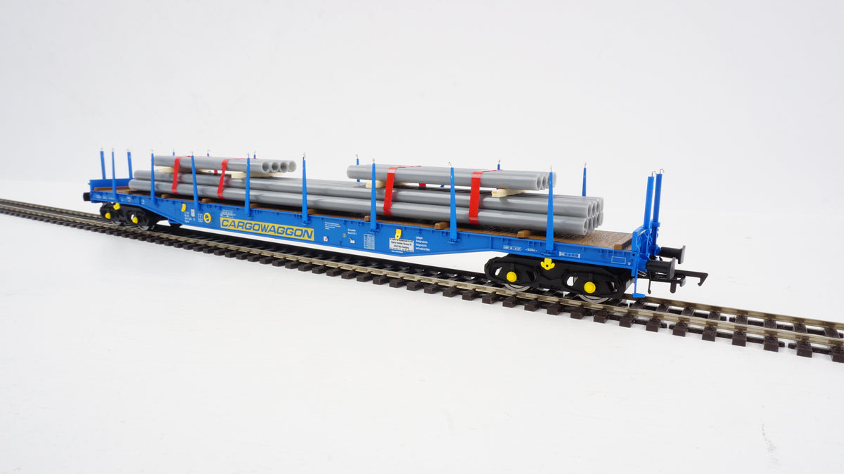 Heljan Cargowaggon IGA Bogie Flat Blue w/Pipe Load HN5112