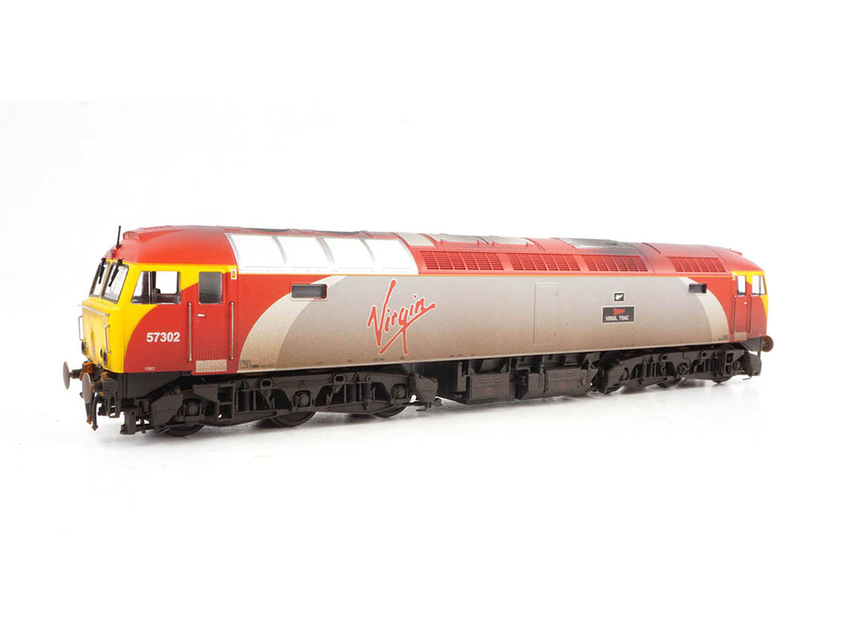 Heljan Class 57 302 &#39;Virgil Tracy&#39; Virgin Trains Silver/Red Wthrd HN5706