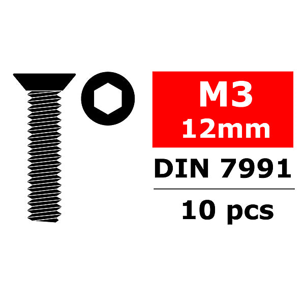 CORALLY STEEL SCREWS M3 X 12MM HEX FLAT HEAD 10 PCS