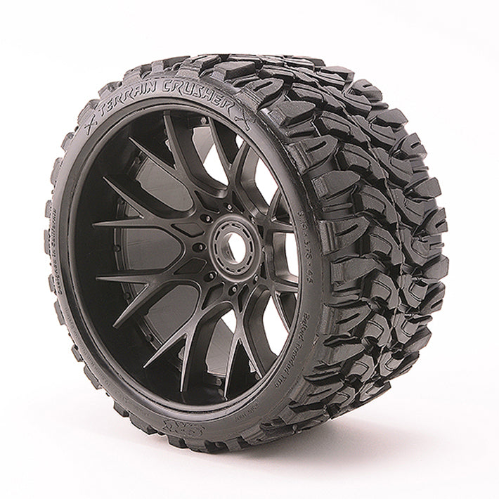 SWEEP TERRAIN CRUSHER BELTED TYRE BLACK 17MM WHEELS 1/2 OFFS