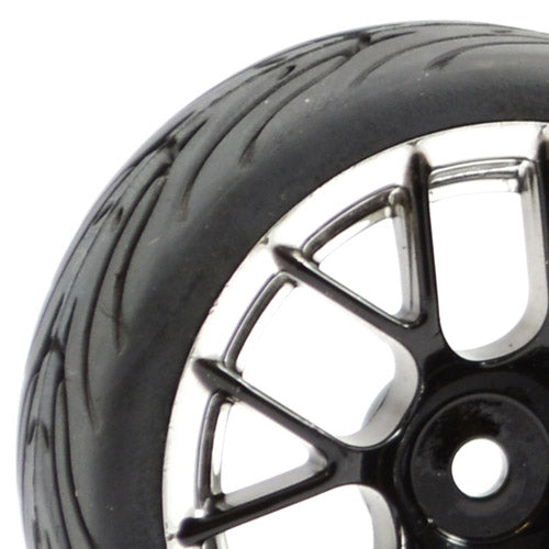 FASTRAX 1/10 STREET/TREAD TYRE 14SP BLACK/CHROME WHEEL