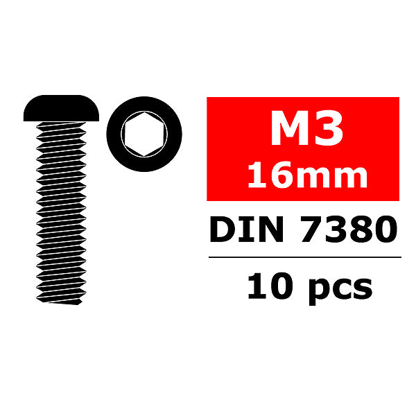 CORALLY STEEL SCREWS M3 X 16MM HEX BUTTON HEAD 10 PC