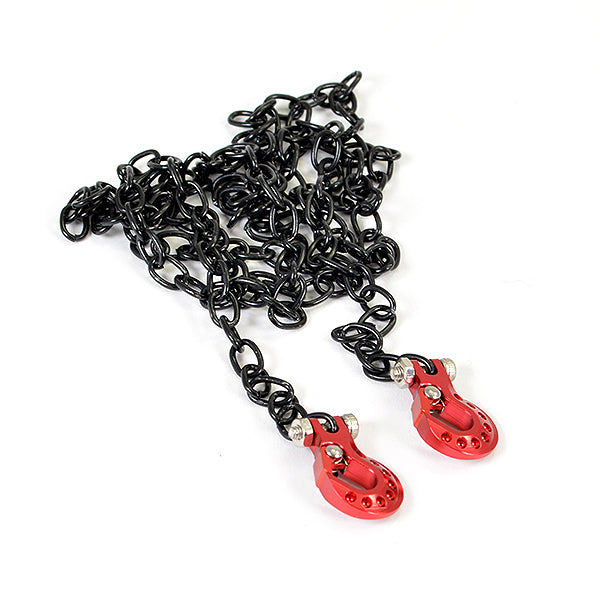 FASTRAX DELUXE ALUMINIUM RED WINCH HOOKS &amp; BLACK CHAIN SET