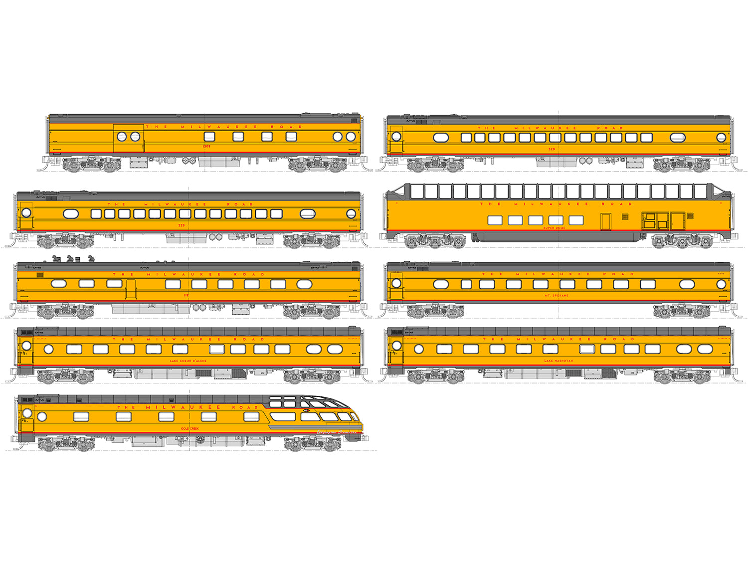 Kato (USA) Milwaukee Road Post-1955 Olympian Hiawatha Coach Set (9) K106-089
