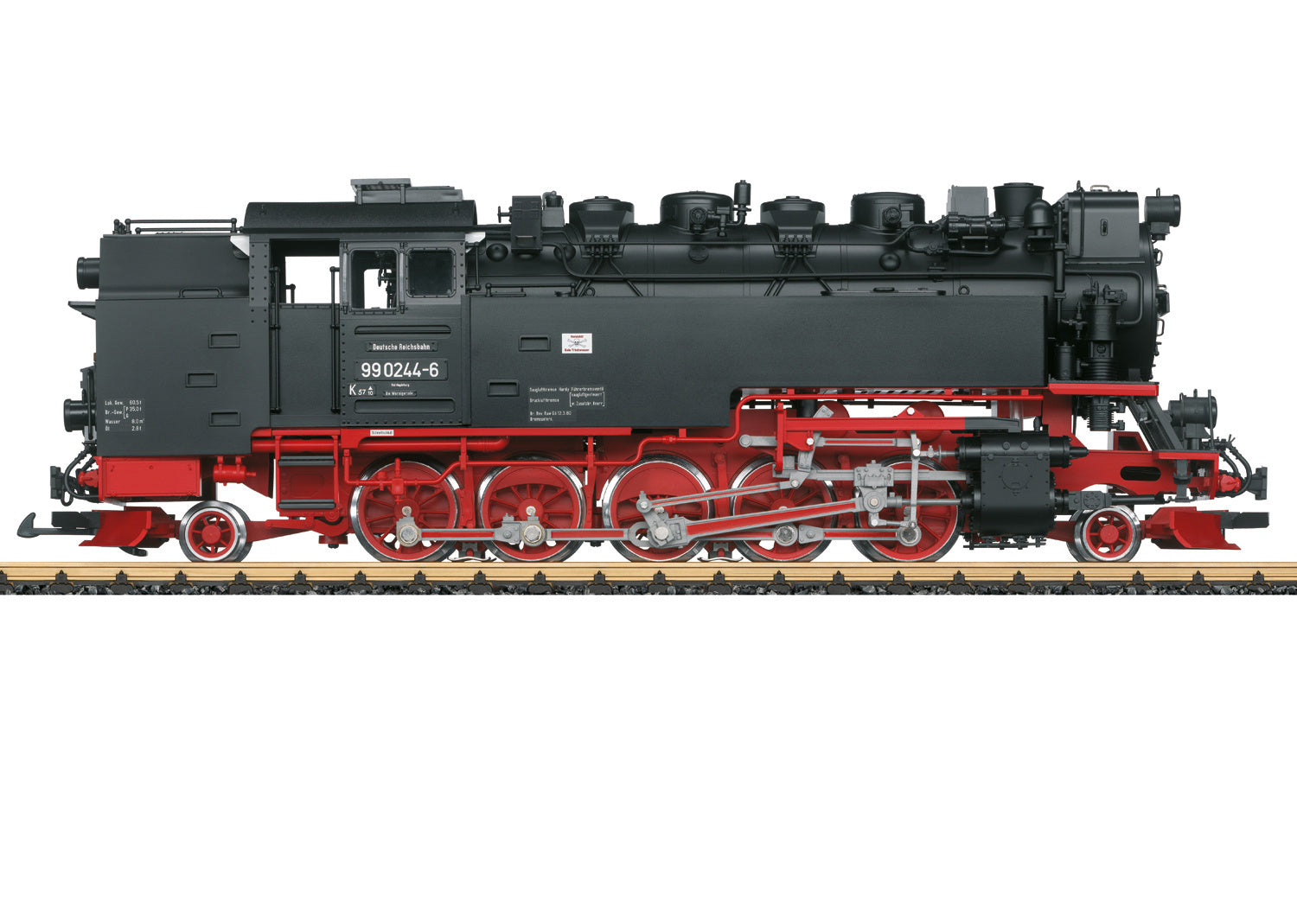 Model steam locomotive on a white background