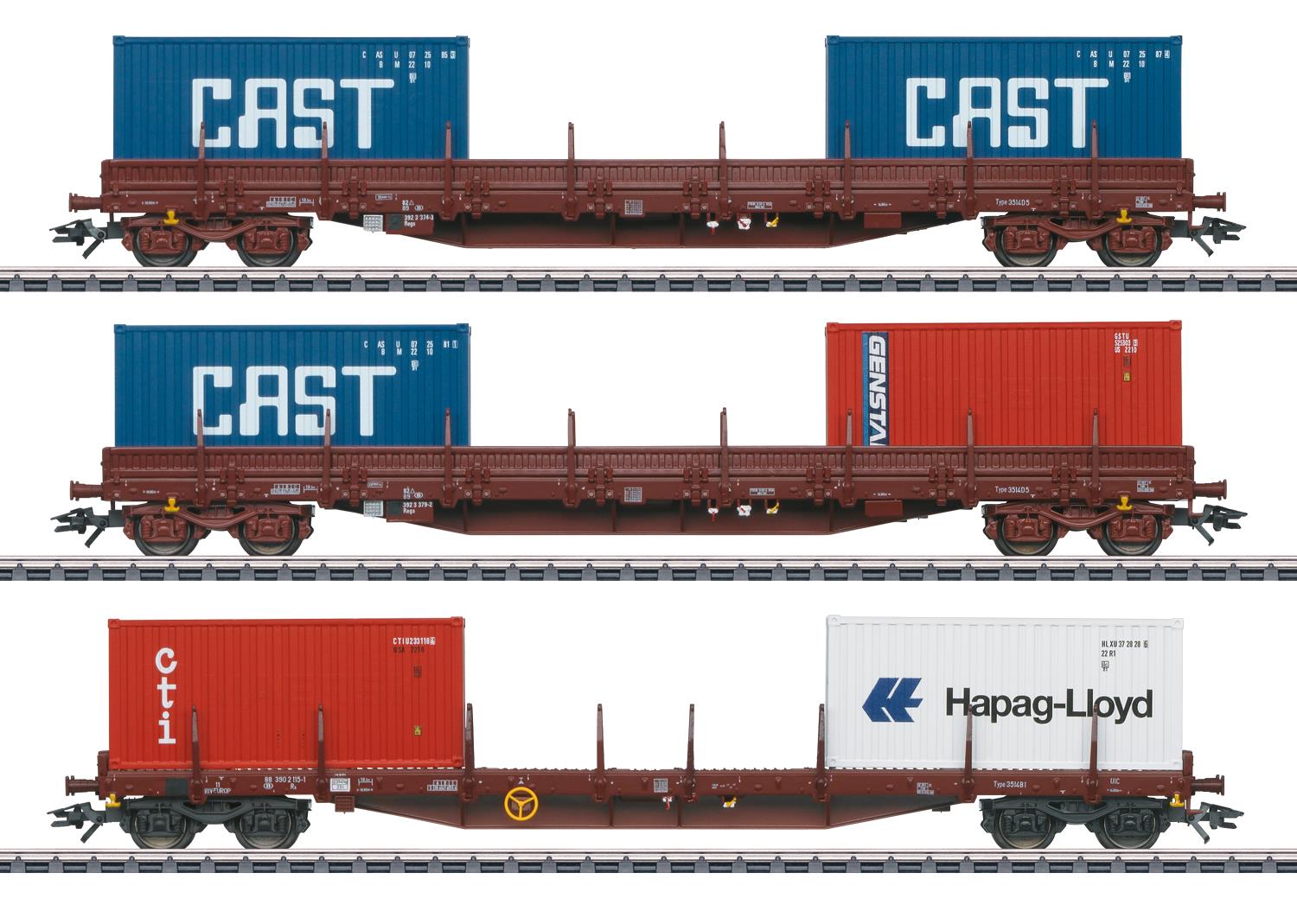 Marklin SNCB Bogie Flat Wagon w/Container Load Set (3) IV MN47119