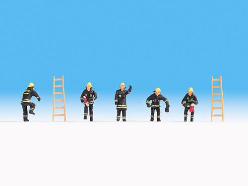 Noch Firemen (5) Black Uniform and Ladders (2) Figure Set N36021