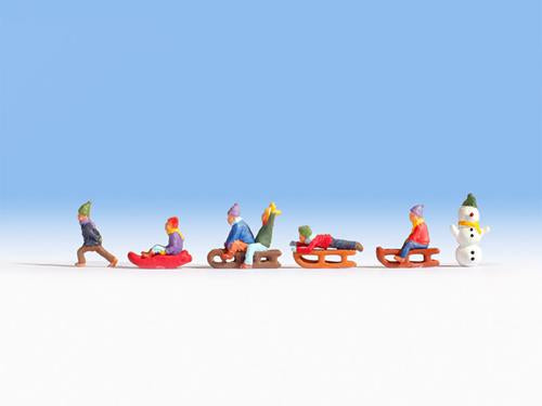 Noch Children in the Snow (6) & Snowman (1) Figure Set N45819