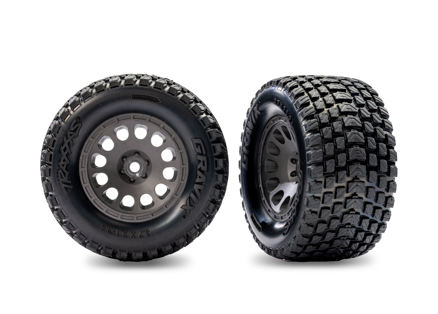 Tyres & wheels, assembled (charcoal grey wheels, dual profile (2.1" outer, 2.6" inner), Gravix tyres, foam inserts) (rear) (left & right)