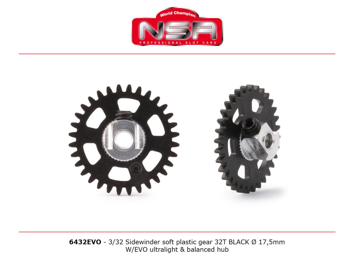 NSR 3/32 SW Soft Plastic Gear 32t Black 17.5mm UL Balanced Hub NSR6432EVO