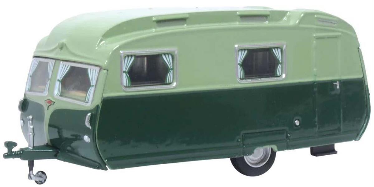 Oxford Diecast Carlight Continental Caravan Dark Green/Sage Green OD76CC003