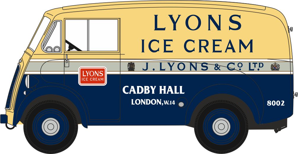 Oxford Diecast Morris J Type Van Lyons Ice Cream OD76MJ013