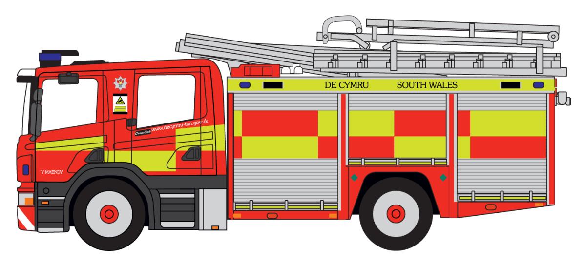 Oxford Diecast Scania Pump Ladder CP28 South Wales Fire & Rescue OD76SFE012