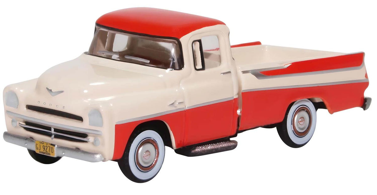 Oxford Diecast 1957 Dodge D100 Sweptside Pick Up Coral/Glacier White OD87DP57001