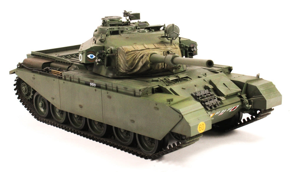 Model of a green military tank on a white background