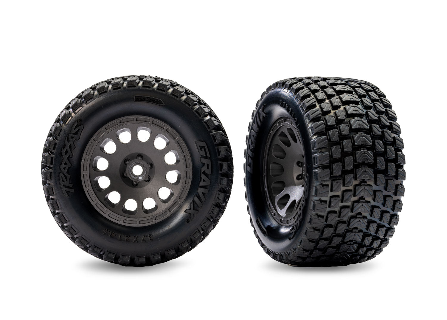 Tyres & wheels, assembled (charcoal grey wheels, dual profile (2.1" outer, 2.6" inner), Gravix tyres, foam inserts) (front) (left & right)
