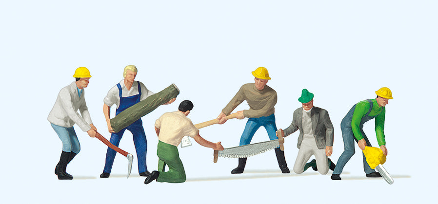 Preiser Lumberjacks (6) with Tools &amp; Log Exclusive Figure Set PR10042