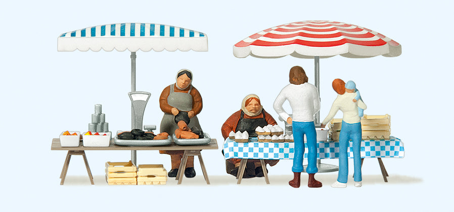 Preiser Market Stalls (2) with Accessories Exclusive Figure Set PR10052