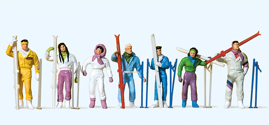 Preiser Skiers Standing with Skis (7) Exclusive Figure Set PR10316