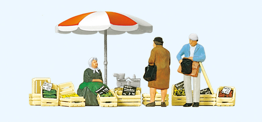 Preiser Seated Market Seller and Customers (2) Exclusive Figure Set PR10337