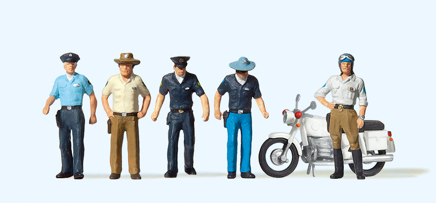 Preiser American Policemen (5) with Motorcycle Exclusive Figure Set PR10370