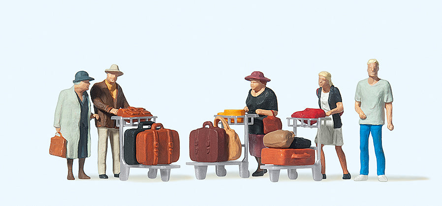 Preiser Travellers (5) with Luggage Trolleys Exclusive Figure Set PR10459