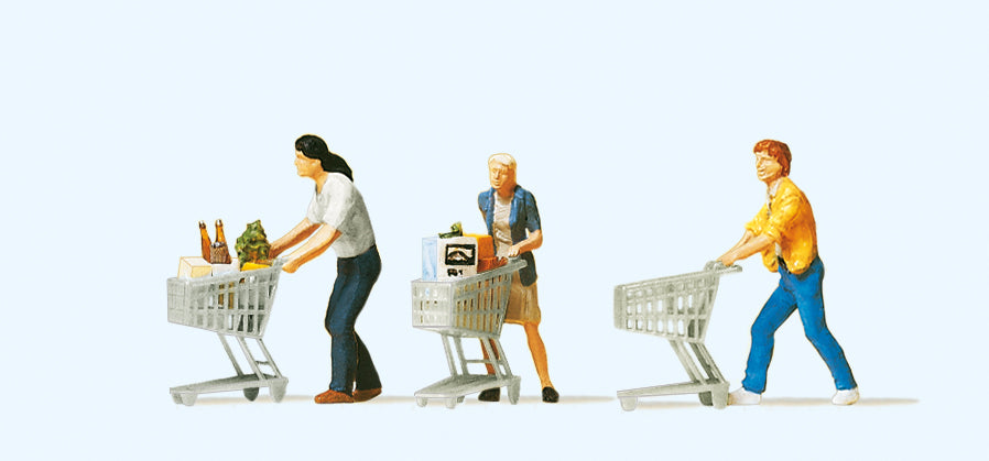 Preiser Supermarket Shoppers with Trolleys (3) Exclusive Figure Set PR10488
