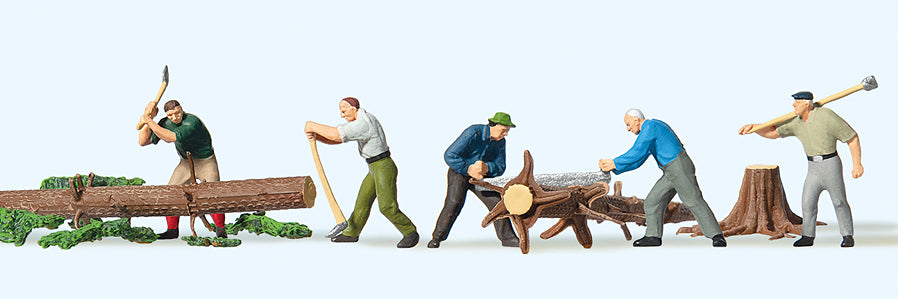 Preiser Lumberjacks (5) with Logs Exclusive Figure Set PR10495