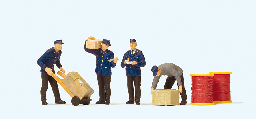 Preiser DB Delivery Men (4) with Loads Exclusive Figure Set PR10578
