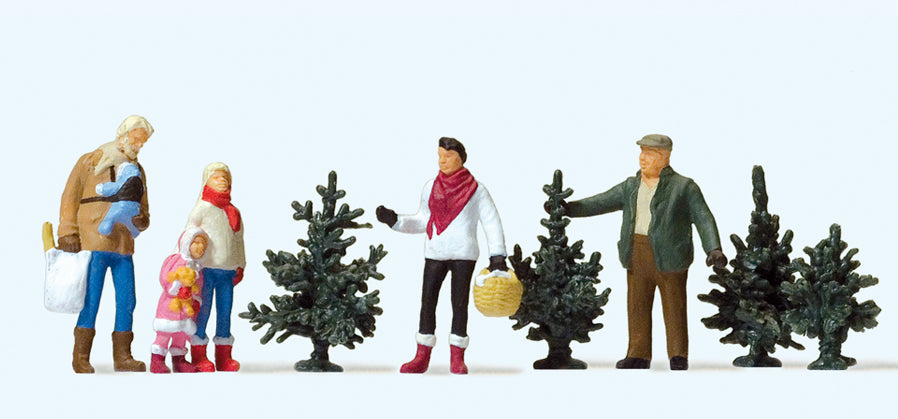 Preiser Christmas Tree Sales Scene (5) Exclusive Figure Set PR10627