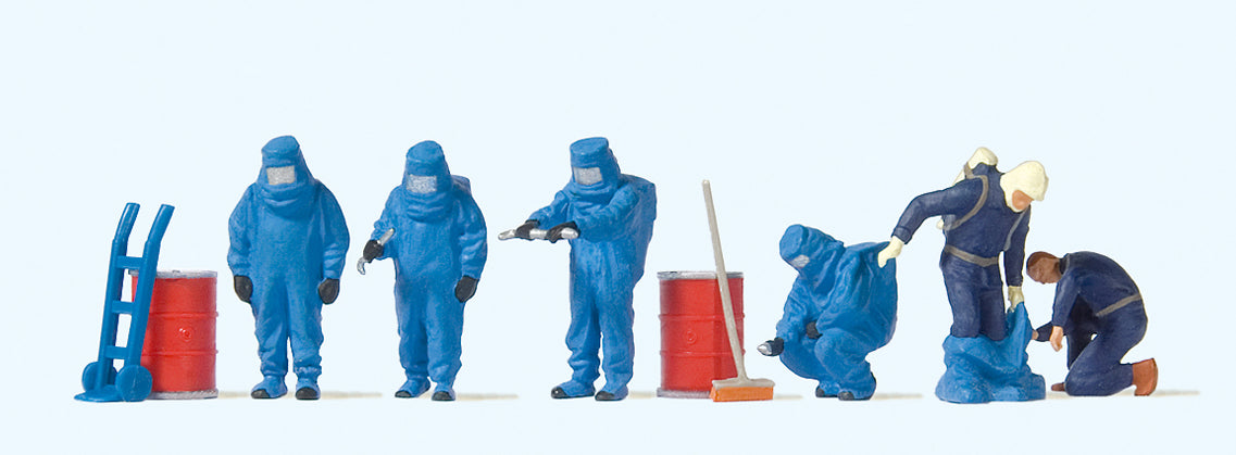 Preiser Fireman in Blue Chemical Suits (6) Exclusive Figure Set PR10729