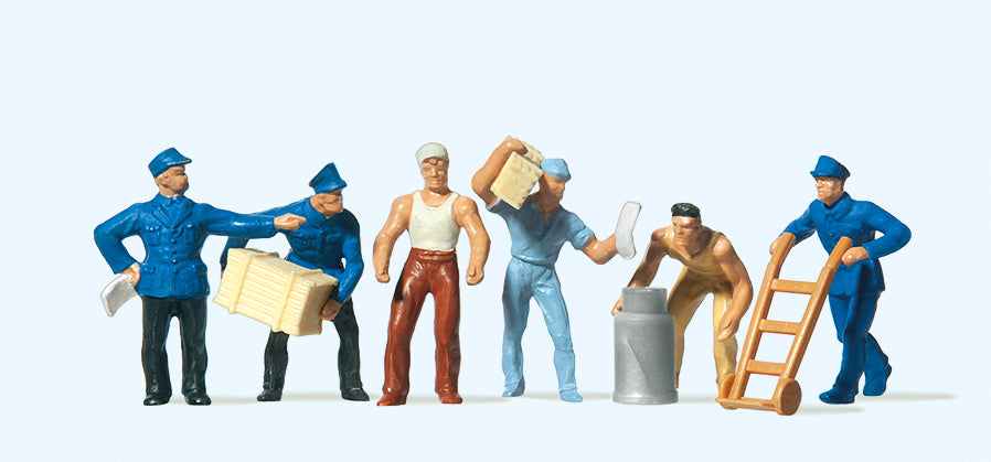 Preiser Delivery Men (6) with Loads Standard Figure Set PR14016