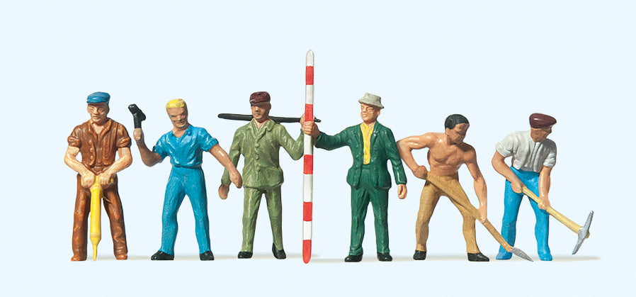 Preiser Road Workers (6) with Tools Standard Figure Set PR14030