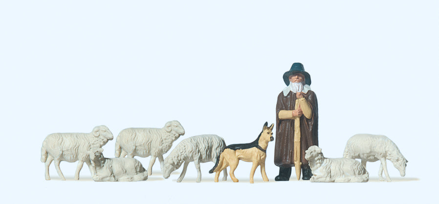 Preiser Shepherd with Flock (8) Standard Figure Set PR14160