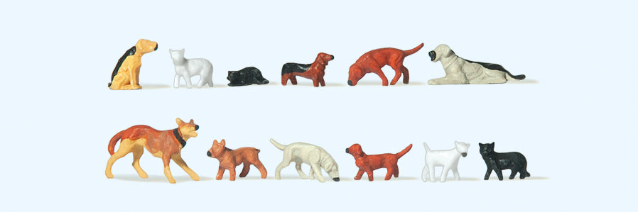 Preiser Dogs/Cats (12) Standard Figure Set PR14165