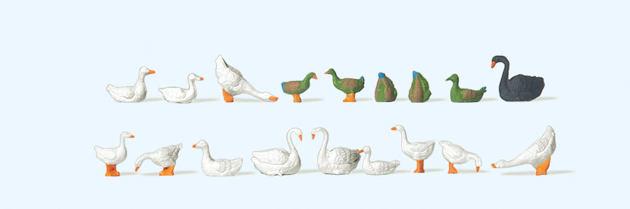 Preiser Ducks/Geese/Swans (15) Standard Figure Set PR14167