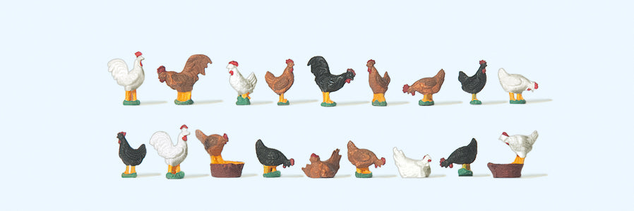 Preiser Chickens (18) Standard Figure Set PR14168