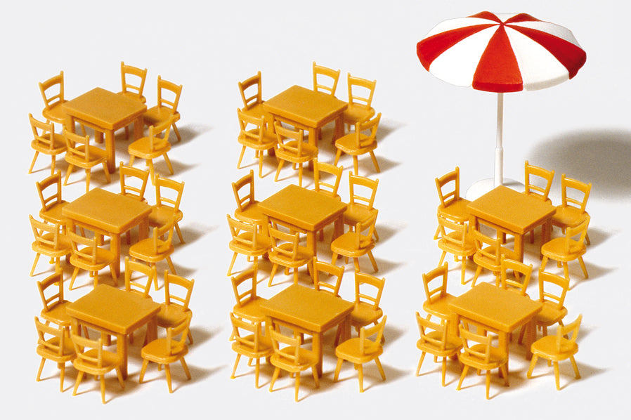 Preiser Tables (8) Chairs (48) Sunshade Kit PR17201
