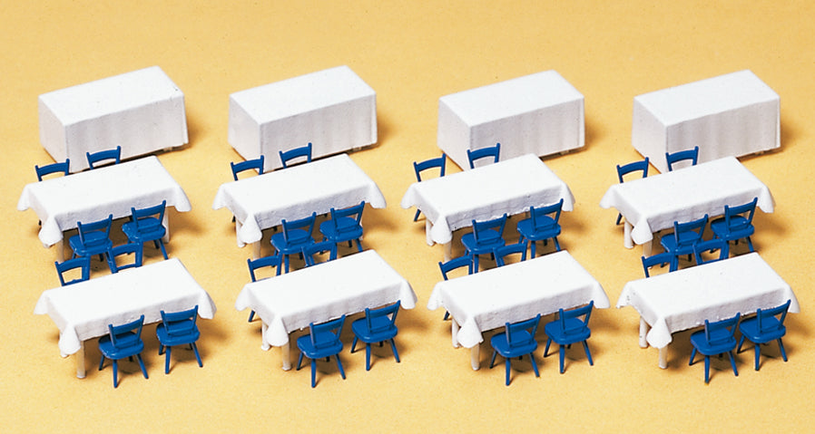 Preiser Tables with Tablecloths (12) and Chairs (32) Kit PR17219