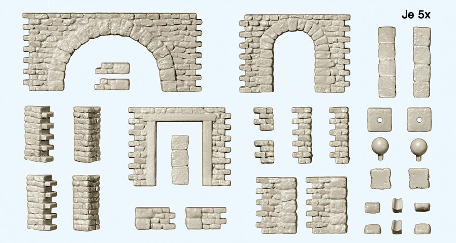 Preiser Quarrystone Walls with Doors & Arches Kit PR18217