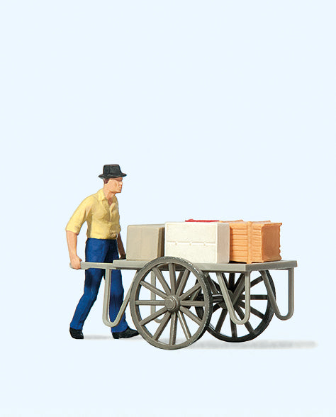 Preiser Man with Cart Figure PR28036 - Scenery & Landscaping
